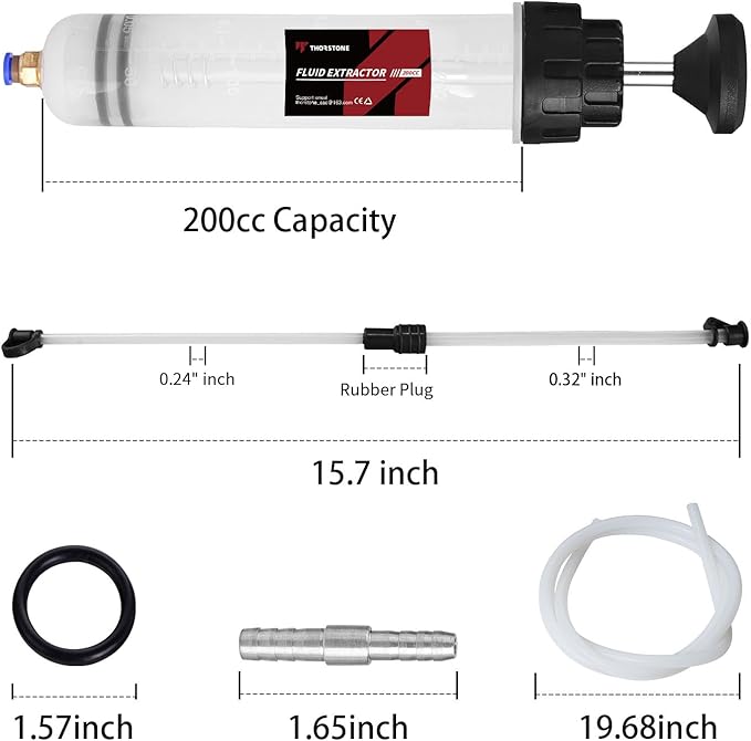 Thorstone 200cc Automotive Fluid Extractor Pump, Manual Oil Change Syringe with 50cm Rubber Hose & 2pcs 22cm PVC Suction Tubes