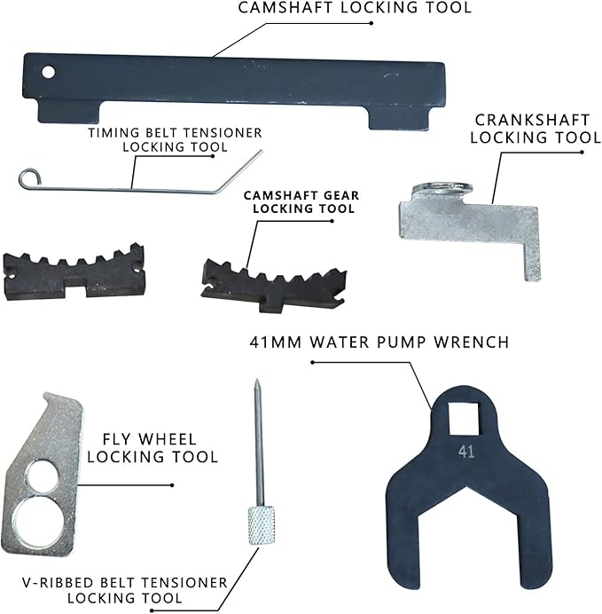 8pcs Engine Camshaft Alignment Timing Tool Kit For Chevrolet Cruze Aveo Orlando Vauxhall Opel Astra Corsa Insignia Mervia Vectra Zafira Alfa Romeo Fiat 16V 1.4 1.6 1.8 with 41mm Water Pump Wrench