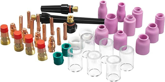 American Standard 49 PCS TIG Welding Accessories Kit, TIG Welding Torch Stubby Gas Lens #10 Pyrex Glass Cup Kit For WP-17/18/26
