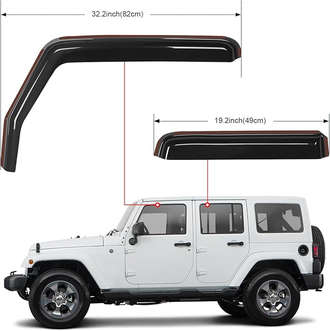 Nilight in Channel Rain Guards for Wrangler JK 2007 2008 2009 2010 2011 2012 2013 2014 2015 2016 2017 2018 Unlimited 4-Door Window Deflectors, Vent Window Visors