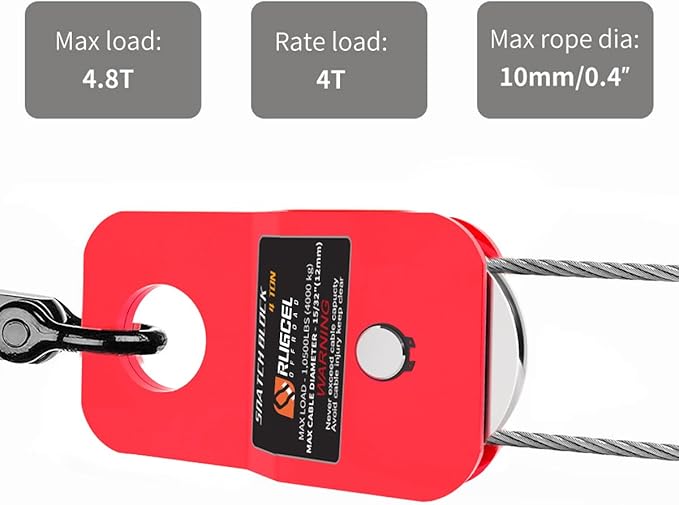 RUGCEL WINCH 4.8T Heavy Duty Recovery Winch Snatch Block,10500lb Capacity (red),Towing Pulley System for Synthetic Rope or Steel Cable