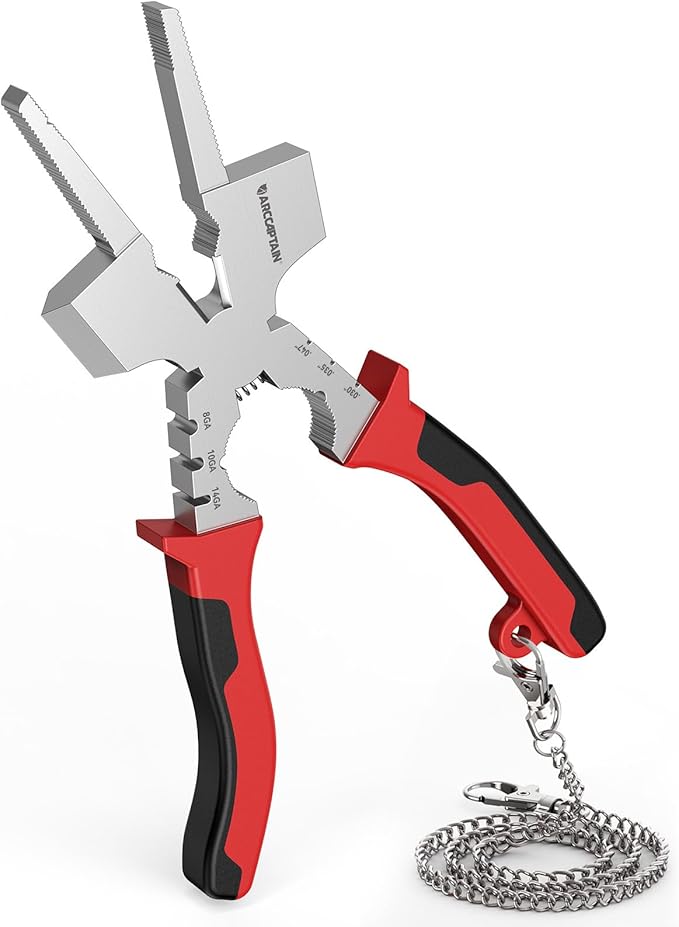ARCCAPTAIN Measurable 8" Weliding Pliers with Rentention Chain, All-In-One MIG Pliers with Anti-Rust and High-Carbon Steel, Great for Professional Welding