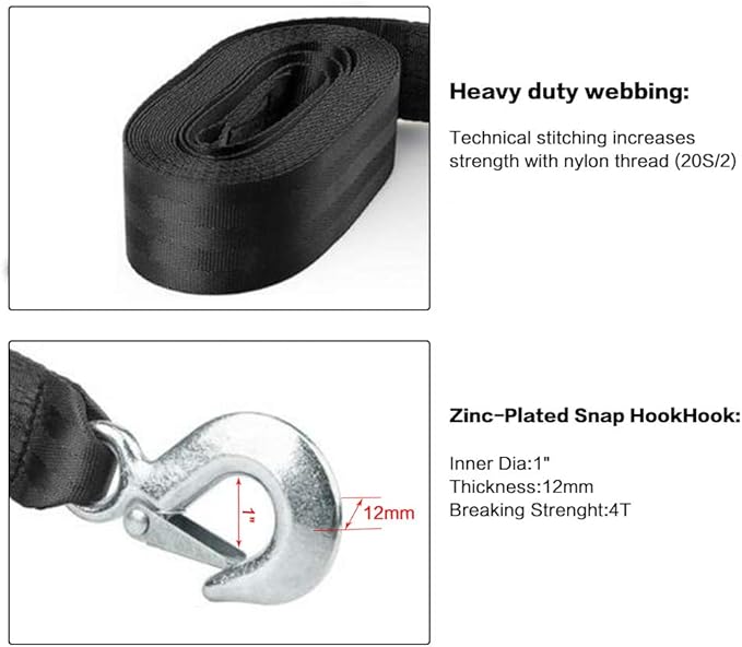 Seamander Boat Winch Strap 2" x 20' with Safety Hook 5000-pound Break Strength Used for Towing Vehicles, Boats and Jet Skis | Lifetime Replacement