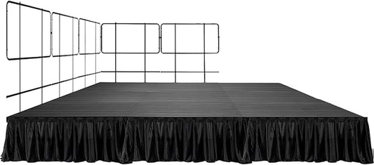 12'x12' Portable Stage with 5 Railings & 3 Skirts - Versatile Platform Modular System - DJ, Drum, Camera Stage Riser - Easy to Carry & Transport