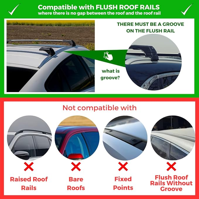 ERKUL Roof Rack Cross Bars for Volvo XC60 2009-2017 | Aluminum Crossbars with Anti Theft Lock for Rooftop | Compatible with Flush Rails - Silver