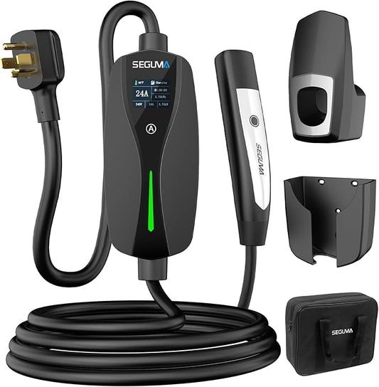 Level 2 Tesla Charger-24Amp 240V, NEMA 14-30 Plug, 25FT Extension Cable, Adjustable Current (10-24A)-Portable Home Mobile EV Charger for Model Y/X/3/S/Cybertruck, Fit 4-Prong Dryer Outlet