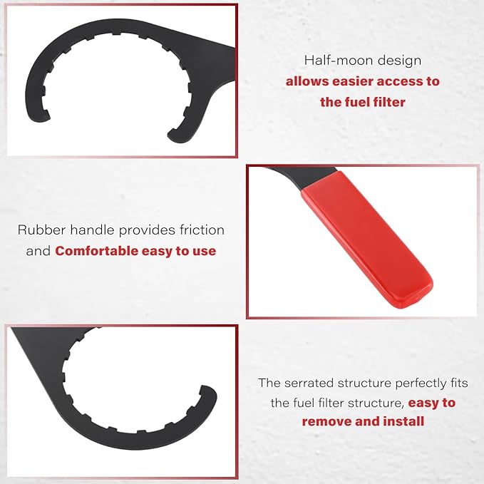 61060 Diesel Fuel Filter Wrench, compatible with Paccar Peterbilt and Diesels, Half-Moon Shaped Oil Filter Separator Tool Metal Filter Water Separator Wrench, 4.6 inch (Red)