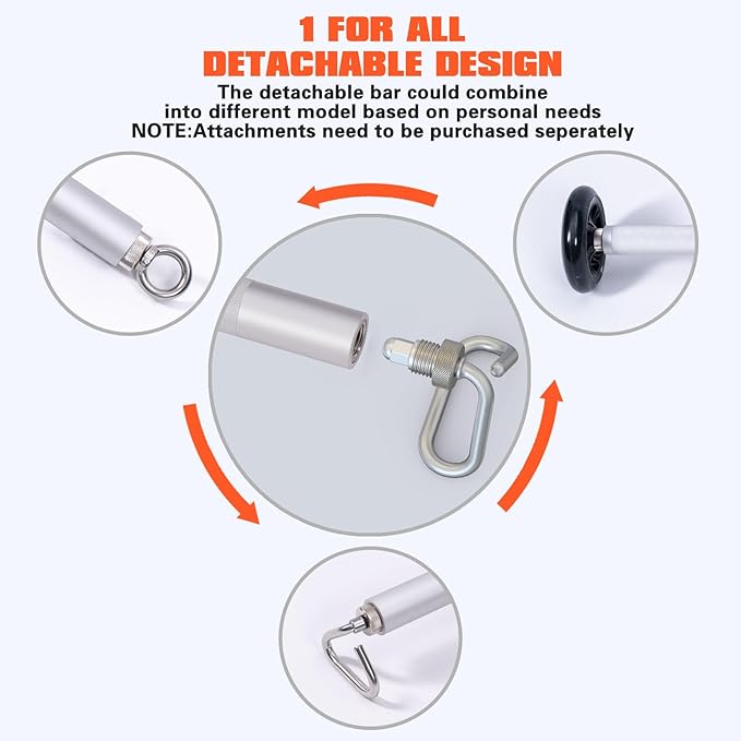 Aluminum Resistance Band Bar, 3-Section Detachable Heavy Duty Workout Bar for Resistance Band Exercises, Strength Training, and Home Gym (Metal Bar-Enlarged Hooks)