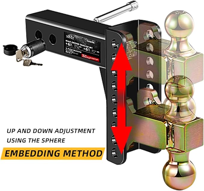 Adjustable Trailer Hitch, Fits 2.0-Inch Receiver, 8-Inch Drop/Rise,2" & 2-5/16" Ball Hitches for Trucks, 18,000 LBS GTW - Receiver Hitch with Anti-Theft Pin, Solid Ball Mount, BLK,X-452008