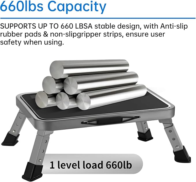 RV Step Stool Foldable Adjustable Height Sturdy Metal Stable Step Ladder with a Non-Slip Platform Camper Step Stool with Non-Slip Rubber Feet, Easy to Carry (3-Level)