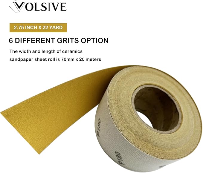 VOLSIVE Abrasive Sheet Roll Sand Paper Rolls Automotive Sandpaper Roll Clean Sand Sheet Roll for Woodworking, Auto Body, Air File Sander and Hand Sanding Blocks, 2.75 inch x 22 yard - 120 Grit