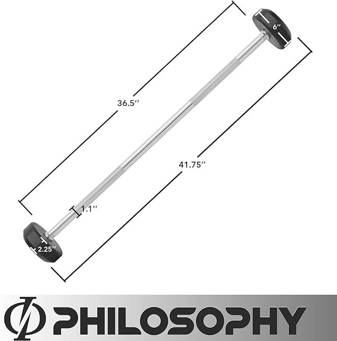 Philosophy Gym Rubber Fixed Barbell, Pre-Loaded Weight Straight Bar for Strength Training & Weightlifting
