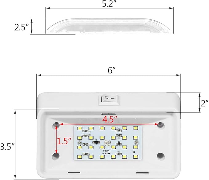 Partsam Rectangle LED Porch Light with On/Off Switch, RV Exterior Utility Light Fixture Cover Replacement for Motorhome Campers, 12V, 5th Wheels, Clear and Amber Lenses Removable