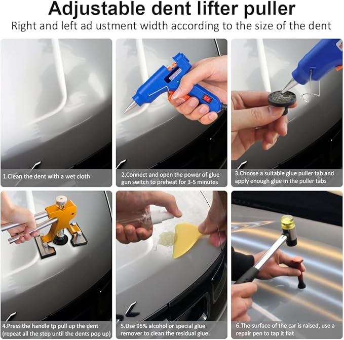 Auto Body Dent Puller Kit, Paintless Dent Repair Tool Adjustable Car Dent Remover Kit with Rubber Hammer and Metal Tap Down Pen for Auto Hail Damage Repair & Other Metal Surface 39PCS
