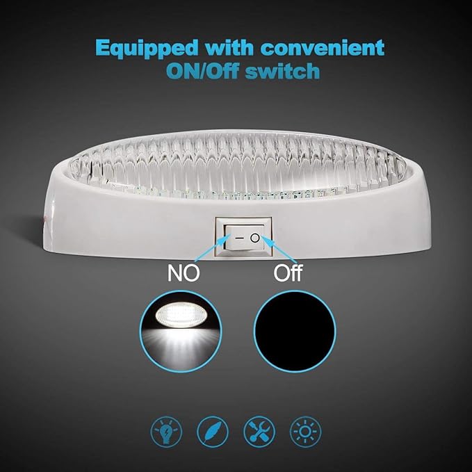 Partsam Oval LED RV Exterior Porch Utility Light with Switch 12v Replacement Light for RVs Boat Trailer Camper 5th Wheels White Base w/Snap-on Clear and Amber Lenses Surface Mount