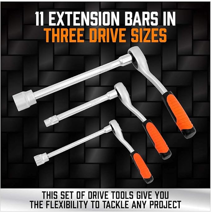 HORUSDY 20-Piece Socket Extension Bar Set, 1/4", 3/8" and 1/2" Drive Socket Extension Set, Universal Joint Socket, CR-V Steel