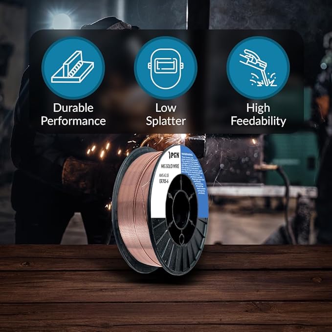 PGN Solid MIG Welding Wire - ER70S-6 .023 Inch - 10 Pound Spool - Mild Steel MIG Wire with Low Splatter and High Levels of Deoxidizers - for All Position Gas Welding