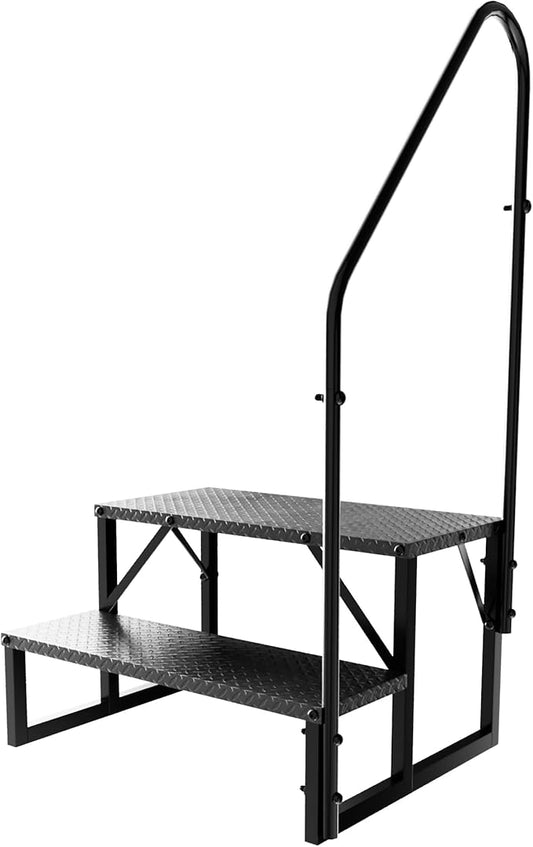 RV Steps with Handrail,2 Step Trailer Steps,Outdoor RV Stairs with Anti-Slip Pedals,Outdoor Steps for Travel Trailers,Heavy Duty Mobile Home Stairs for Camper, Porch, Spa