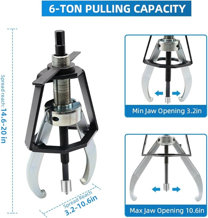 BESTOOL 2 Jaw Gear Puller,6 Ton Pulley Puller Tool, Removal Tool for Gears, Pulley, Flywheel