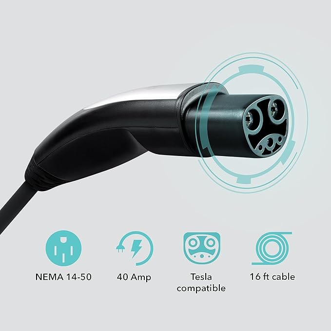 Lectron Level 2 Tesla Charger - 240V, 40 Amp, NEMA 14-50 Plug, 16 ft Extension Cord - Portable Electric Car Charger for Tesla - Compatible with All Tesla Models 3/Y/S/X