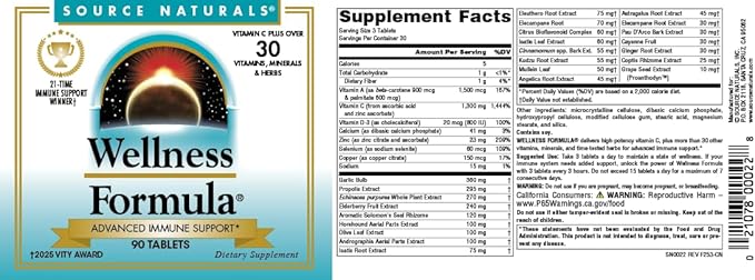 Source Naturals Wellness Formula Bio-Aligned Vitamins & Herbal Defense - Immune System Support Supplement & Immunity Booster* - 90 Count