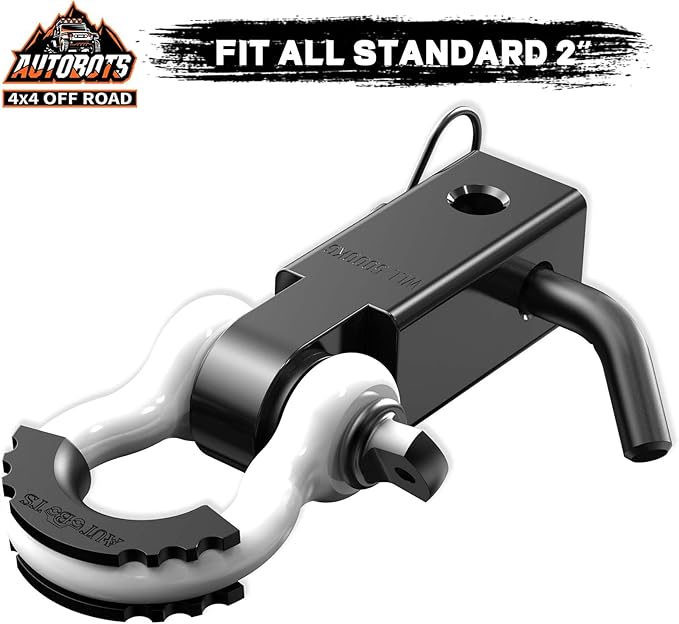 AUTOBOTS Tow Hitch Receiver 2", 45,000 Lbs Break Strength Shackle Hitch Receiver with 5/8" Screw Pin, 3/4 Shackle, Towing Accessories for Vehicle Trailer Recovery Off-Road White&Black