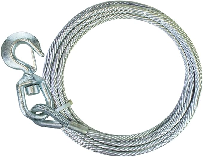 VULCAN Winch Cable with Swivel Hook - Steel Core - 3/8 Inch x 75 Foot - 14,000 Lbs. Minimum Breaking Strength