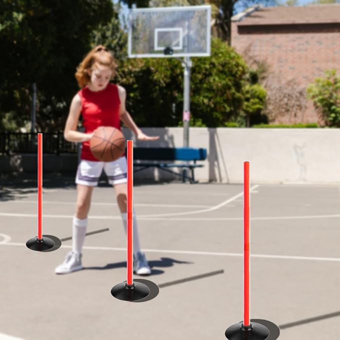 TNZMART 3.3FT Training Agility Poles Detachable Soccer Training Sticks Multi-Purpose Slalom Boundary Poles with Rubber Bases