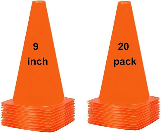 Soccer Cones (9 Inch 20 Pack), Agility Training Sport Cone with Carry Bag for Drilling Football Basketball Field Markers,