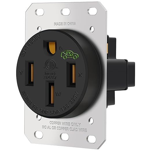 NEMA 14-50 Outlet for EV Charging,50 Amp EV Charging Receptacle,14-50R EV Outlet,50 Amp Straight Blade Device Receptacle,3-Pole 4-Wire,125/250V,for Electric Vehicles RVs Large Appliance,ETL Listed.