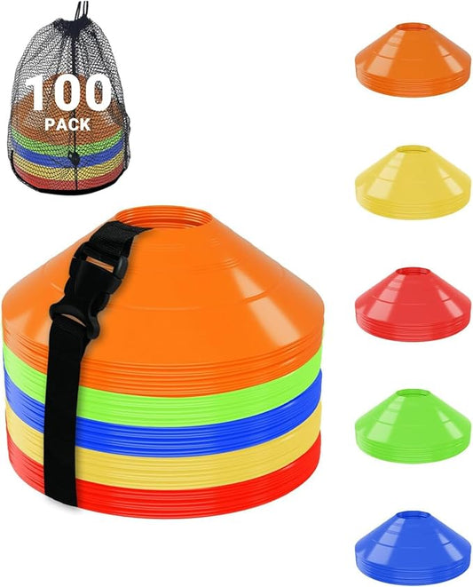 duskeep100/50 Pack Soccer Cones, Disc Cones for Sports Training with Mesh Bag, Sports Cones for Training Drills Practice