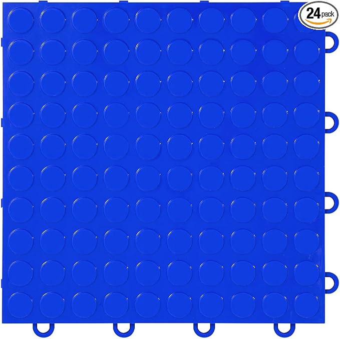 FlooringInc's Nitro 12"x12" Snap-Together Garage Flooring Tiles, Non-Slip Interlocking Plastic Floor Mat, Coin Pattern, Shelby Blue, 24 Tiles, 24 Sq/Ft