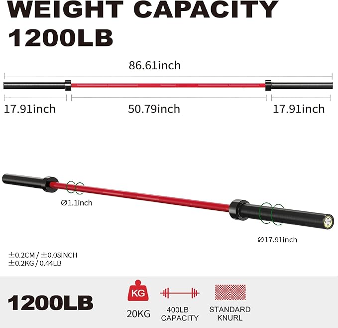 POWER GUIDANCE Olympic Barbell Solid Bar, 7ft Strength Training Bar for Weightlifting, Home Fitness, 1600-Pound Capacity