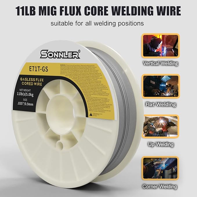 11-Pound .035 Flux Core Welding Wire, E71T-GS Mig Welding Wire, Low Splatter Mild Steel Wire Compatible With HF Fourney Harbor Welder(2 PACK)
