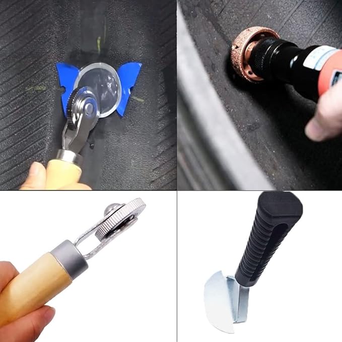 Tire Wheel Repair Patch Tools Kit Tire Buffer Wheels 55mm Tungsten Steel Buffing Wheel with Tire Patch Roller Scraping Cutter for Car Tire Grinding Polishing Accessories Kit
