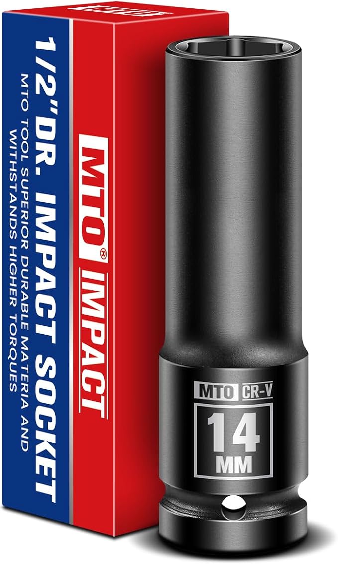 MTO 1/2" Drive 14mm Deep Impact Socket, 6-Point Metric Socket for Automotive Maintaince, CR-V Steel Meets ANSI Standards