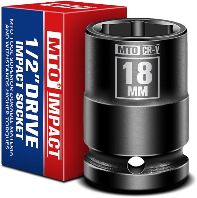 MTO 1/2" Drive 18mm Shallow Impact Socket, 6-Point Metric Socket for Automotive Maintaince, CR-V Steel Meets ANSI Standards