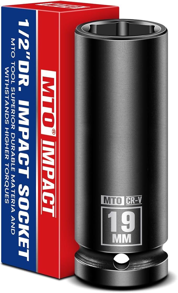 MTO 1/2" Drive 19mm Deep Impact Socket, 6-Point Metric Socket for Automotive Maintaince, CR-V Steel Meets ANSI Standards