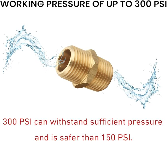 1/2 inch x 1/2 inch NPT Brass Hex Nipple Male Pipe Adapter, Thread 0.75" OD to 0.75" OD (2 Piece)