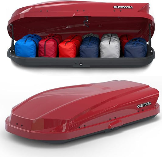 Roof Cargo Box, Dual-Side Opening Design, 14 Cubic Feet Capacity, Waterproof Hard-Shell Storage Box, Includes Straps and Spare Key,Ideal for Travel and Luggage Transport, Red (R62)