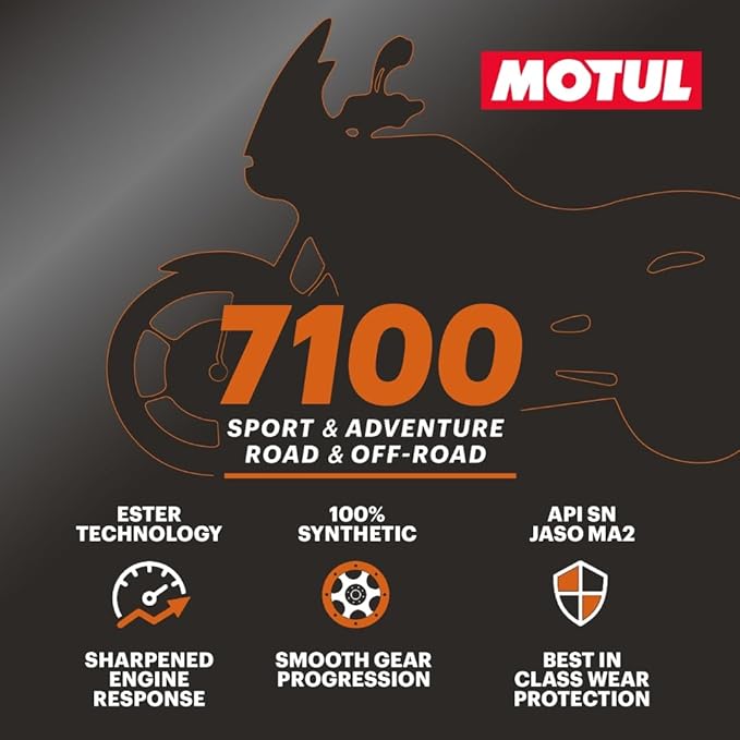 Motul 7100 4T 10W-40 Synthetic Motorcycle Engine Oil, Road & Off Road 1 Liter (104091)