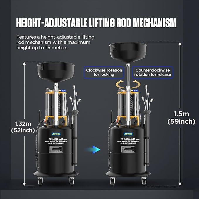 AUTOOL Self-Evacuating Portable Oil Drainer, Steel 18-Gallon Fluid Evacuator W/Bowl, Air Operated Drainer for Oil Change Combination of Pumping, Draining, Recycling, Emptying of Waste Oil