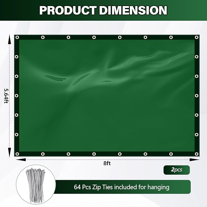 2 Pcs Welding Curtain Safety Transparent Welding Screen with Fixed Belt for the Stand of 6 x 8ft Fireproof Resistant Insulation for Welding Arc Light UV and Light Protection(Green)