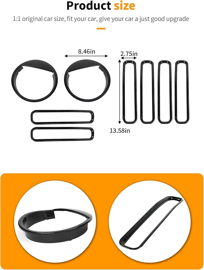 Hoolcar Grill Inserts Front Grille Mesh Cover Guard + Angry Eyes Front Headlight Trim Cover Frame for Jeep Wrangler TJ 1997-2006 Exterior Accessories, NO Mesh