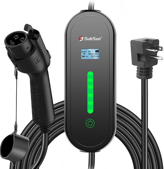 SubSun Universal Level 1 & 2 Portable EV Charger 16Amp 110V-240V Electric Car Charger for All EVs Include J1772, 25FT EV Charging Cable with NEMA 6-20P and 5-15 Adapter