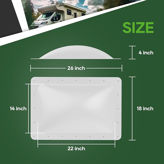 RVGUARD RV Skylight Replacement, 18" x 26" Outer Dimension Skylight Fits All Standard 14" x 22" Openings, RV Skylight for Camper Trailer Fifth Wheel Truck, UV Resistant, Impact Resistant, White