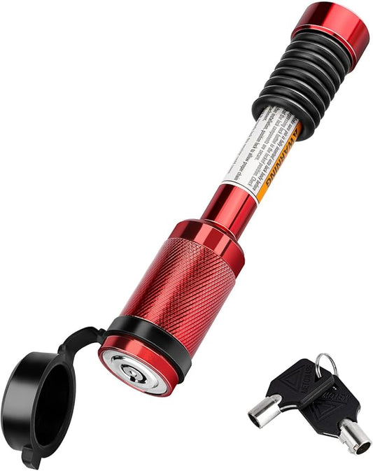 METOWARE Trailer Hitch Lock, Tailer Receiver Lock Fits Class III/IV, 2", 2-1/2" Hitch Receiver with 5/8" Dia Pin and 8 Rattle Rubber O-Rings, for Trailer, Truck, Car, Boat (Red)