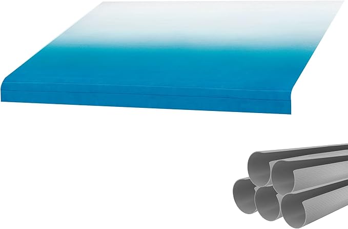 RecPro RV Awning Fabric with Awning Cover Kit | 12-22 Foot Camper Awning | Ocean Blue | 8' (96") Awning Replacement | Heat Sealed | 3 Year Warranty (17 Feet (16'1" Actual), Gray Awning Cover)