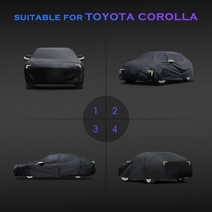 Car Cover Custom Fit for Toyota Corolla 2000-2025,Honda Civic 1991-2025,6 Layers Truck Cover Waterproof All Weather for Automobiles,Outdoor Full Exterior Cover,Rain, Sun, Wind Protection,Black