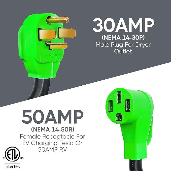 SBB NEMA 14-30P to NEMA 14-50R EV Charger Adapter Cord for Level 2 EV Charger, 125/250 Volt, 4 Prong 30 Amp Plug to NEMA 14-50 Outlet, Dryer Plug Adapter Compatible with All EV, Tesla, and RV